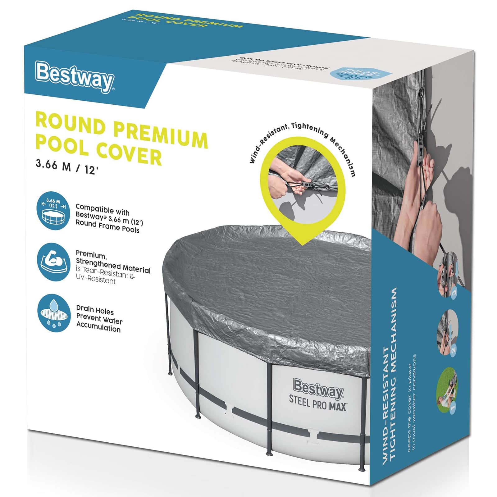 Bestway Zwembadcover Ø3,66 m Rond Polyester Grijs image 4