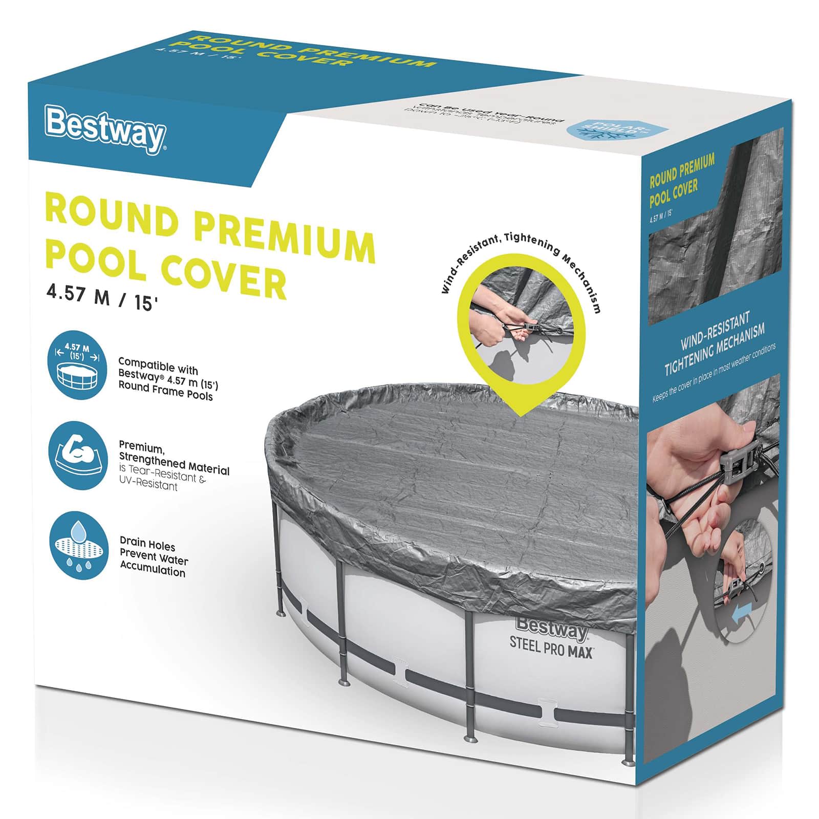 Bestway Zwembadcover Ø4,57 m Rond Polyester Grijs image 4