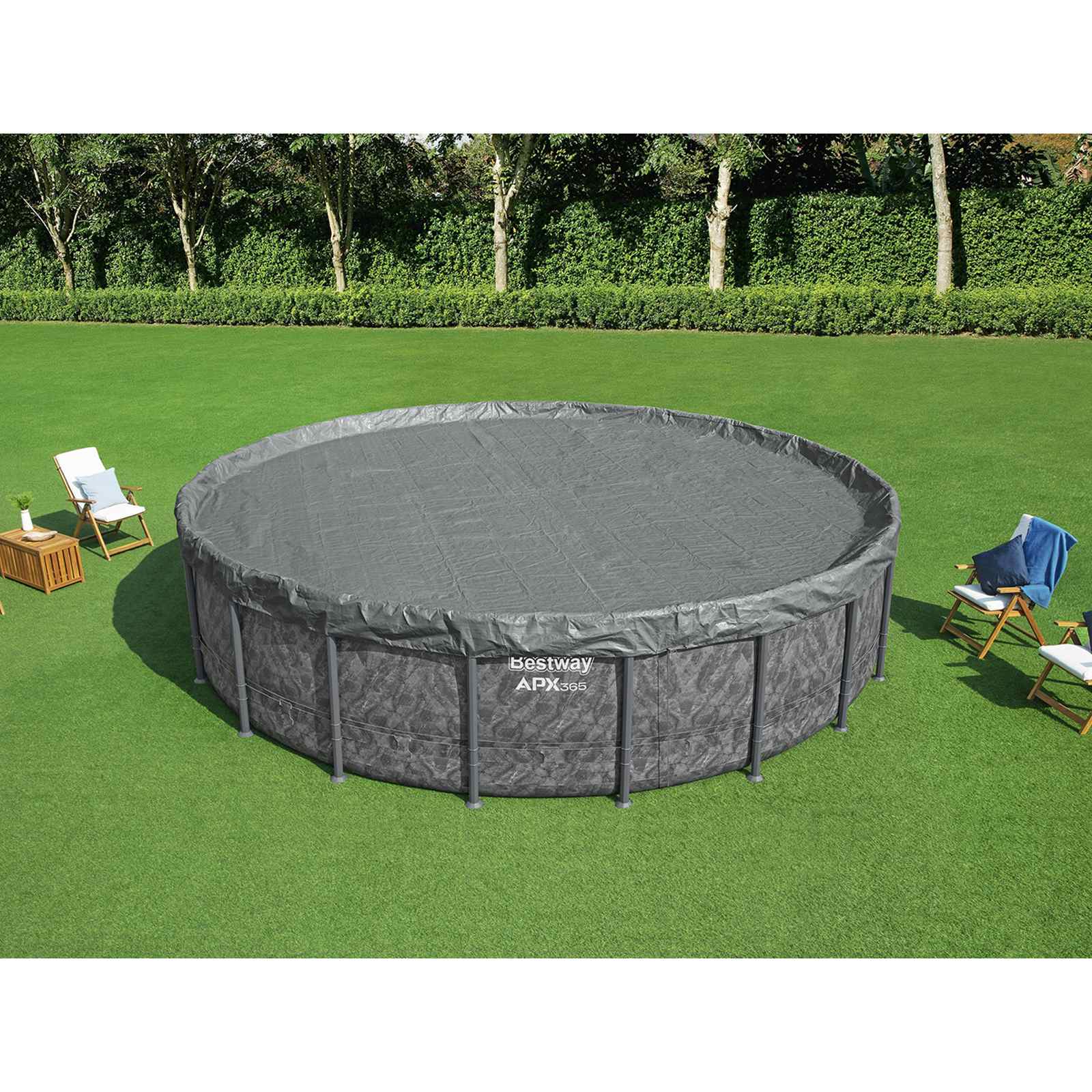 Bestway Zwembadcover Ø6,1 m Rond Polyester Grijs image 1
