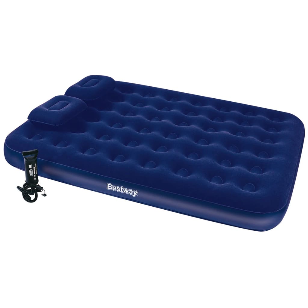 Petrashop 90750 Bestway Inflatable Flocked Airbed with Pillow and Air Pump 203 x 152 x 22 cm 67374