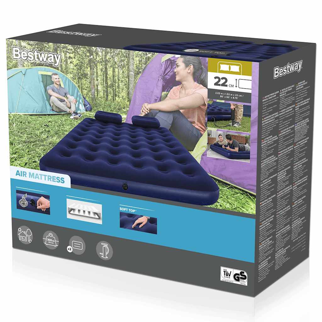Bestway Luftbett mit Kissen & Luftpumpe Beflockt 203×152×22 cm 67374 – Bild 6