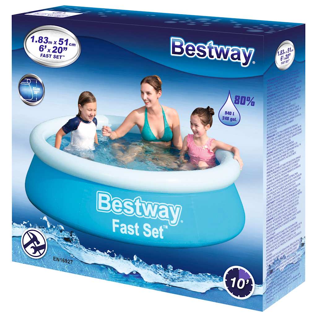 Bestway Zwembad Fast Set opblaasbaar rond 183x51 cm blauw afbeelding