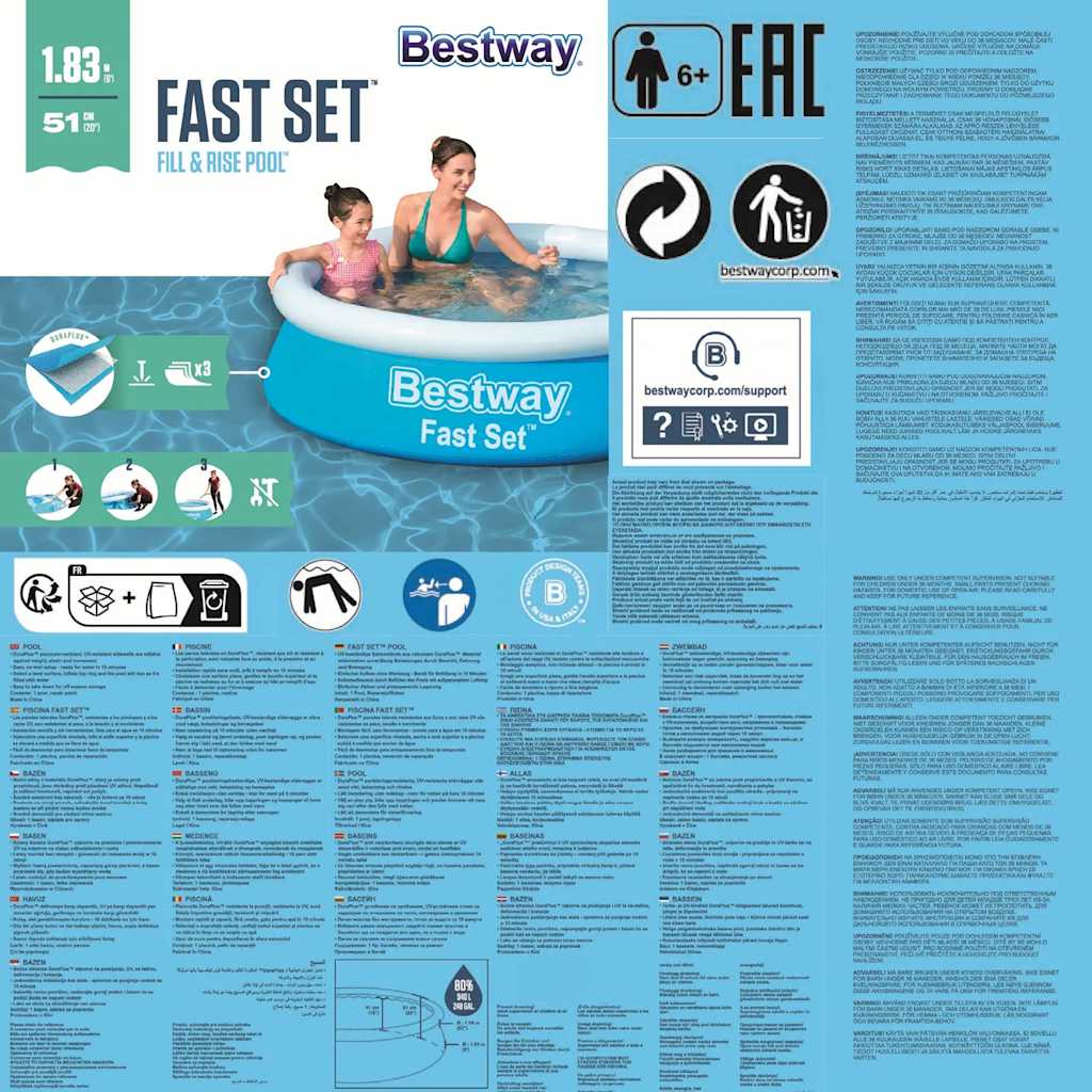 Bestway Fast Set piepūšamais baseins, apaļš, 183x51 cm, zils