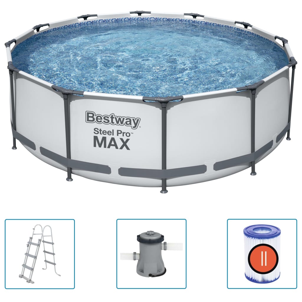 Aufstellpool BESTWAY Steel Pro rund Komplett-Set Frame 100 366 Pool MAX inklusive x Poolfilter cm