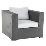 Gartensessel Rattan grau Auflagen cremeweiss MAESTRO