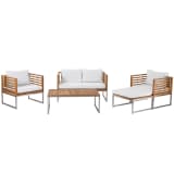 Gartenmöbel Set Holz 4-Sitzer Auflagen weiss BERMUDA