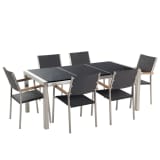 Conjunto de jardim em aço e basalto preto polido - Mesa 180 cm - 6 Cad