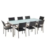 Conjunto de jardim - Vidro temperado - Mesa 220 cm com 8 cadeiras em r