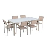 Gartenmöbel Set Glasplatte weiss 180 x 90 cm 6-Sitzer Stühle Textilbe