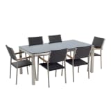 Gartenmöbel Set Glasplatte schwarz 180 x 90 cm 6-Sitzer Stühle Rattan