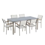 Ensemble de jardin table en verre noire et 6 chaises blanches - Grosse