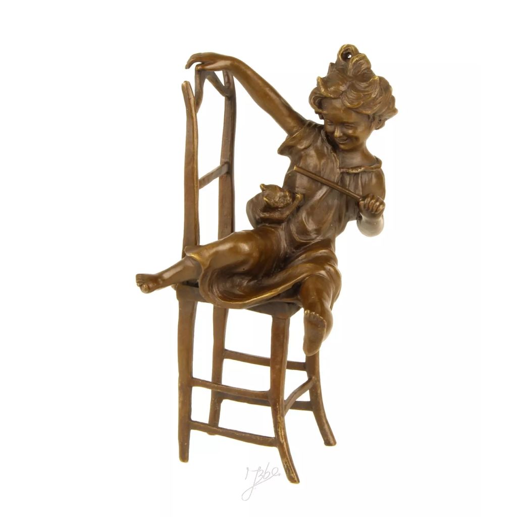 Not Specified Bronzen Beeld Kind Met Een Kat Op De Stoel huismerk kopen in de aanbieding