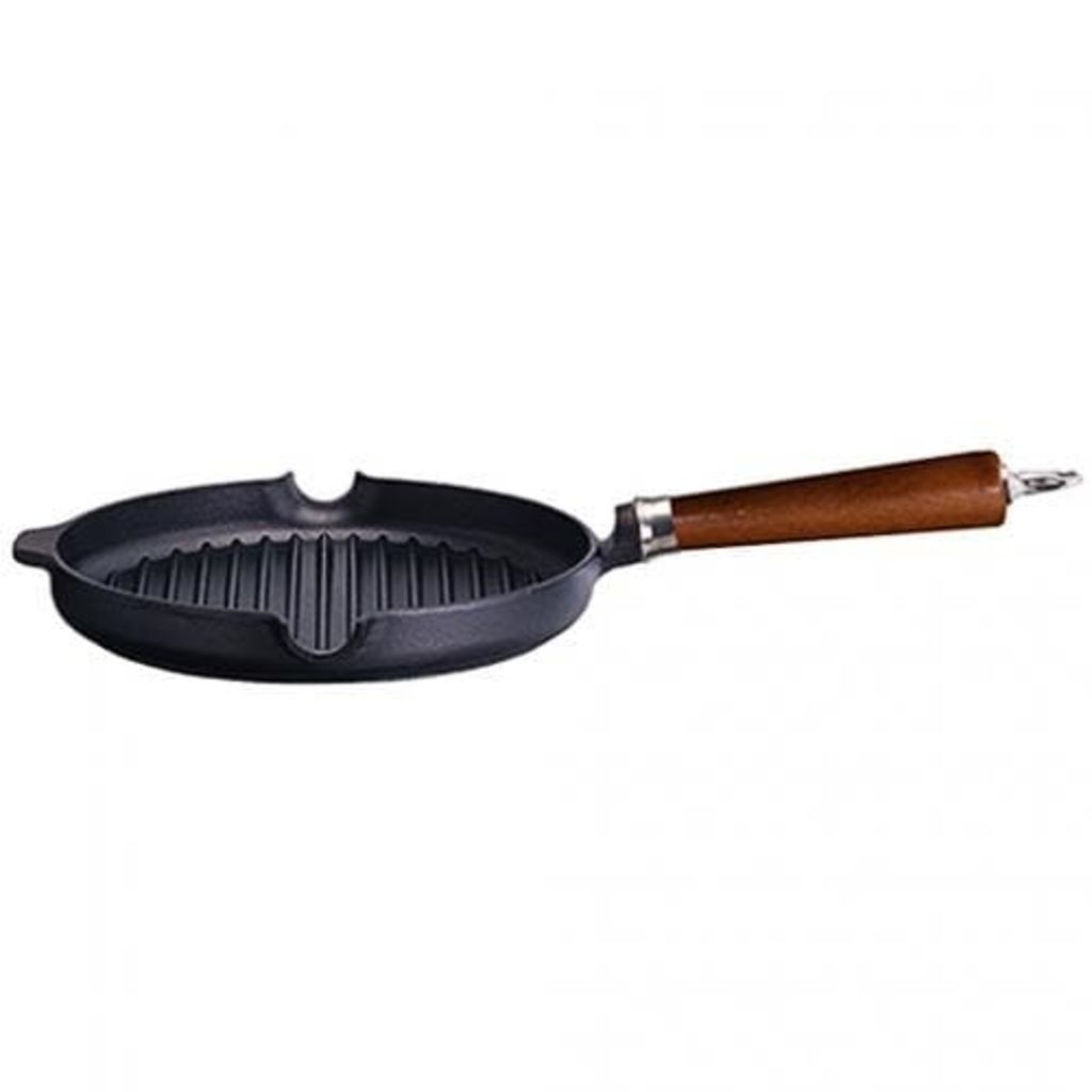 Ronneby Bruk Ronde gietijzeren grillpan met houten handvat - 25cm -