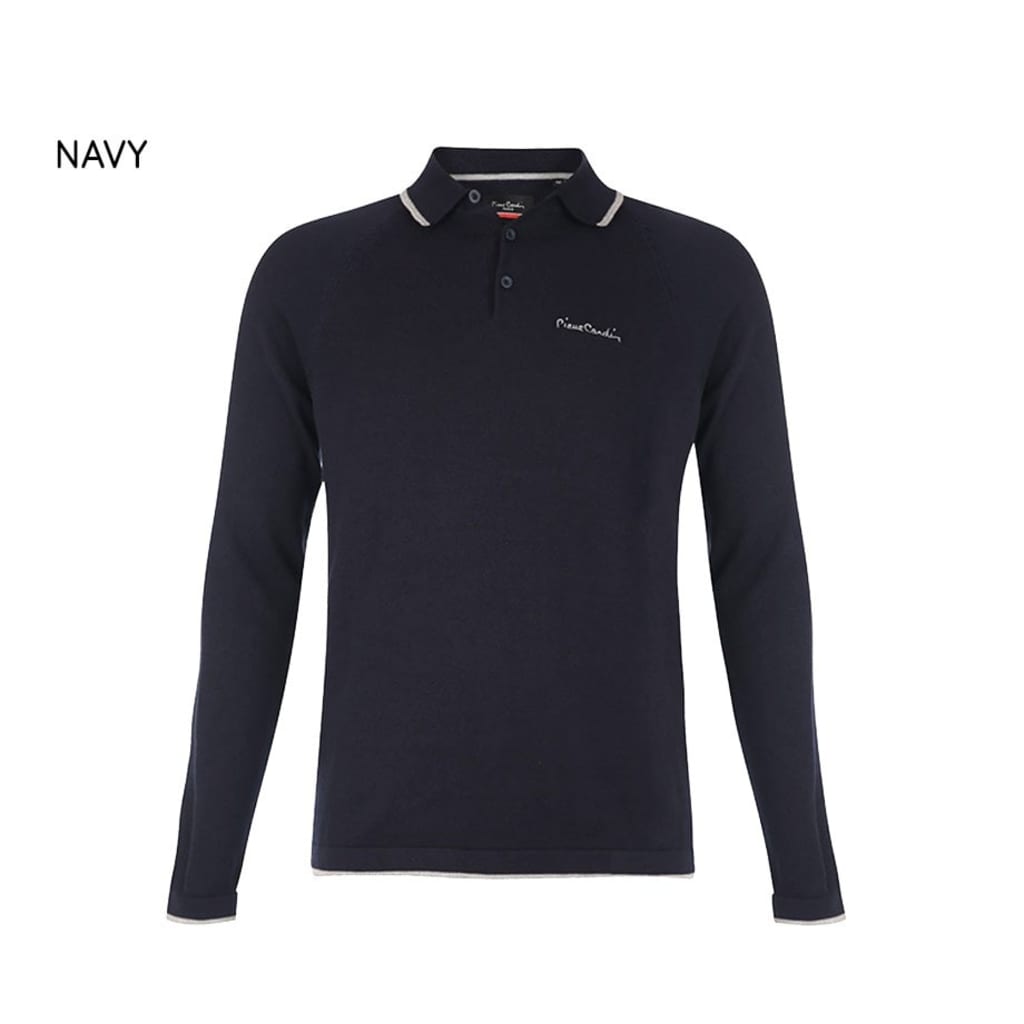 Pierre Cardin Longsleeve Polo - Knit Navy XL