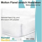 180x220 Molton Flanel Stretch Hoeslaken 210g. p/m2 - Wit