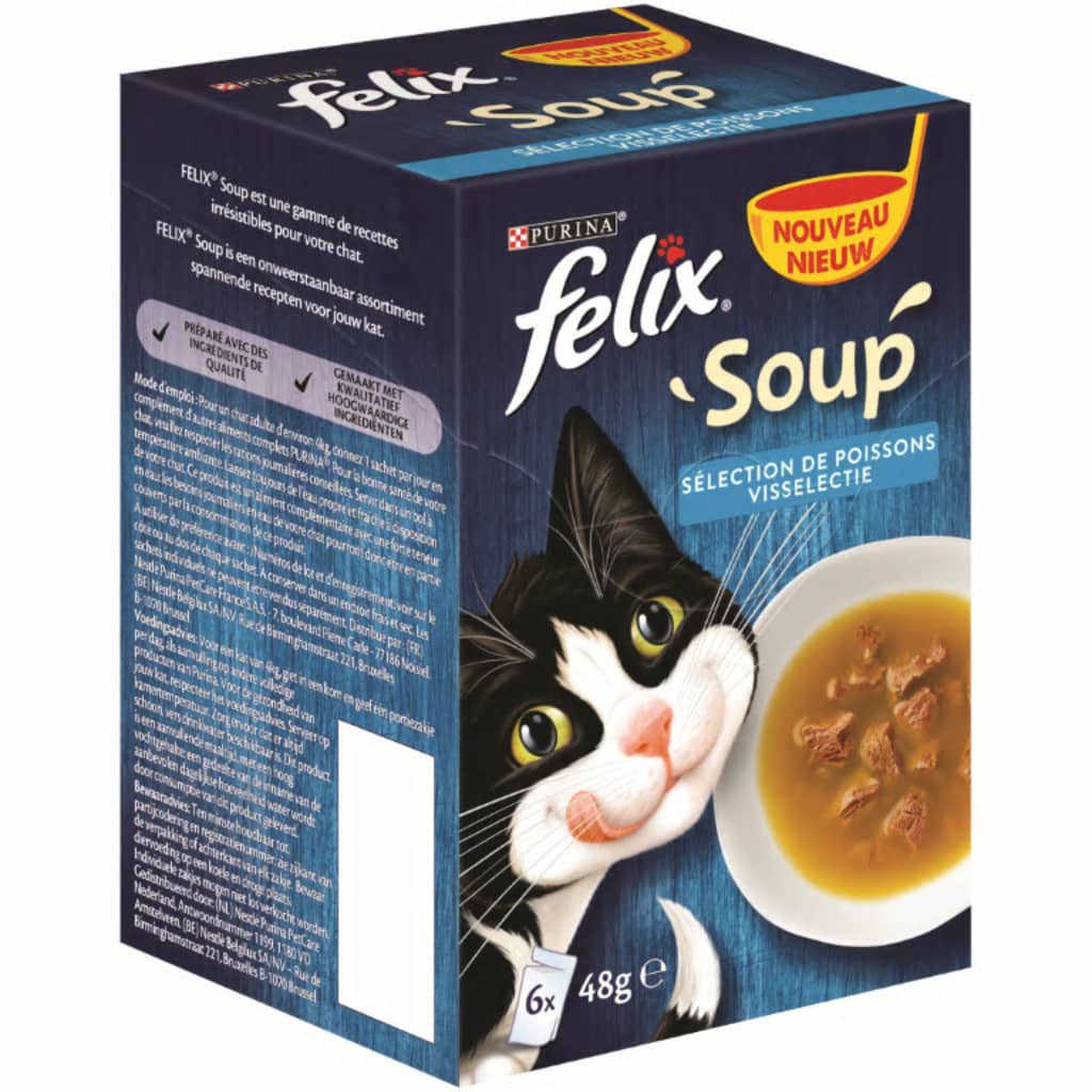 Afbeelding Felix Soup Vis Selectie - Kattenvoer - Kabeljauw Tonijn Schol 6x48 g door Vidaxl.nl