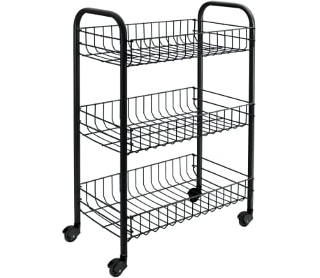 Metaltex Carrito de Cocina con 3 Cestas Negro Carro Rodantes Camarera
