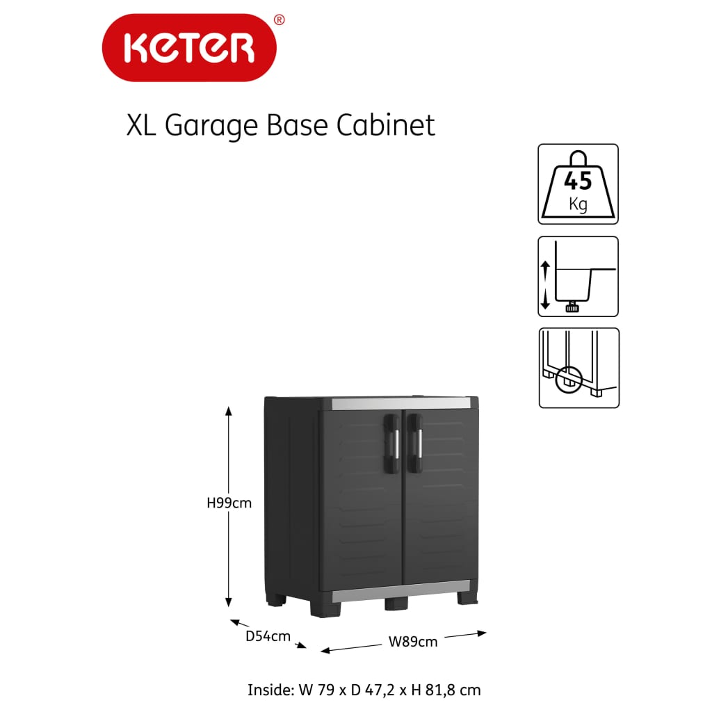 Keter Keter Armoire de rangement basse Garage XL Noir et argenté 99