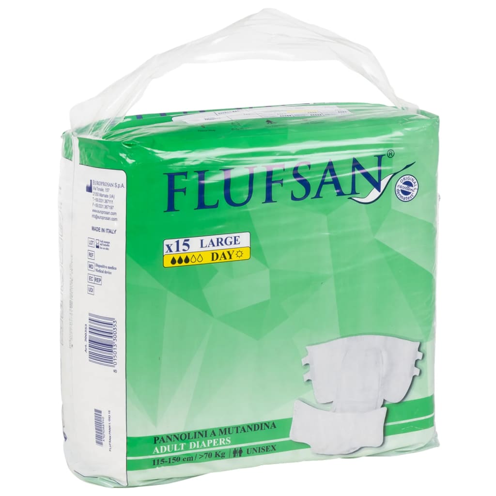 Flufsan Aikuisten kertakäyttöiset vaipat 15 kpl koko L