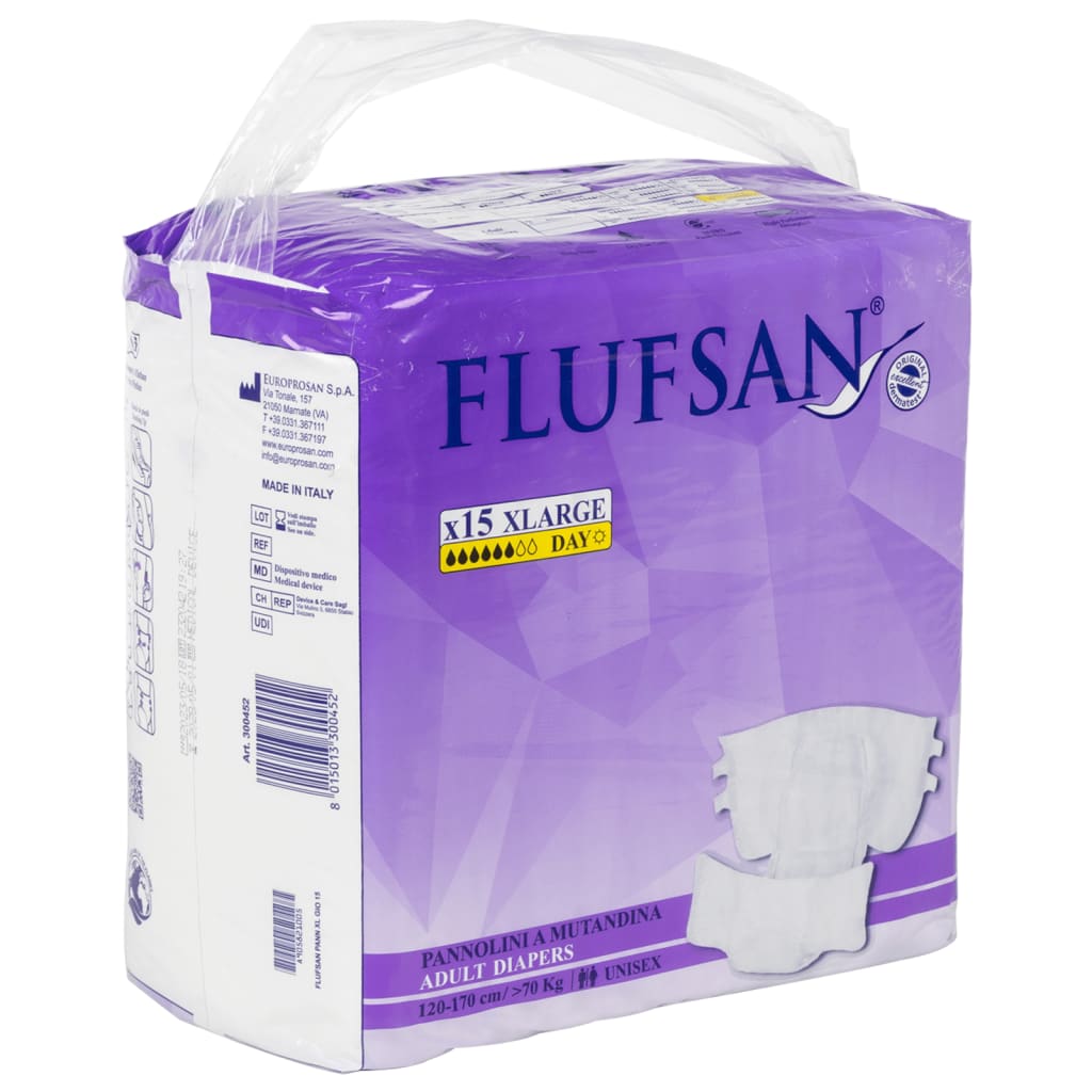 Flufsan Scutece pentru adulți de unică folosință, 15 buc., mărimea XL