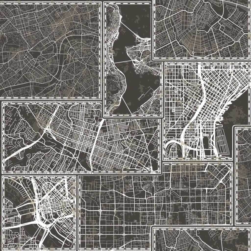 Urban Friends & Coffee Tapet stadskartor svart och grå