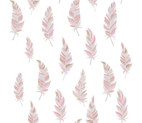 Urban Friends & Coffee Tapet fjädrar vit och rosa