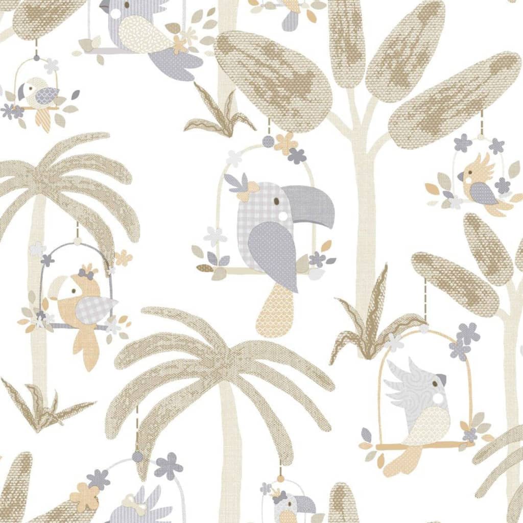 Noordwand Tapete Mondo baby Animals Birds Trees Weiß und Beige