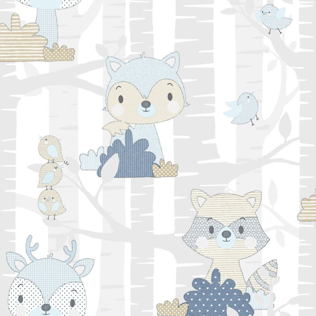 Noordwand Tapet „Mondo baby Forest Animals”, alb și albastru