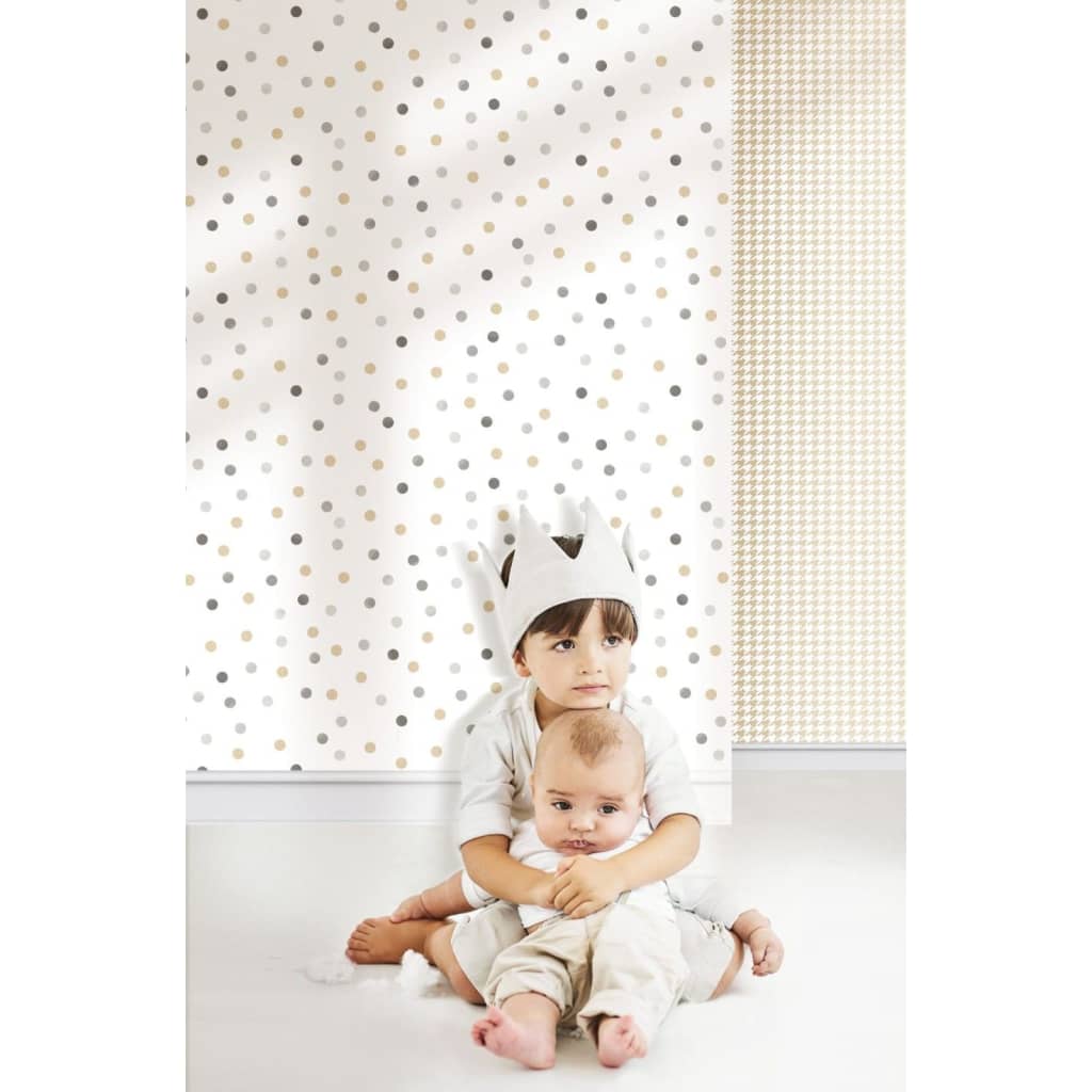 Noordwand Papier peint Mondo baby Confetti Dots Blanc, gris et beige