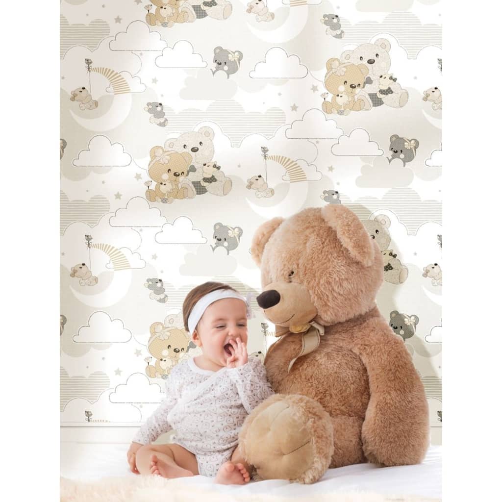 Noordwand Papier peint Mondo baby Hug Bears Gris et beige
