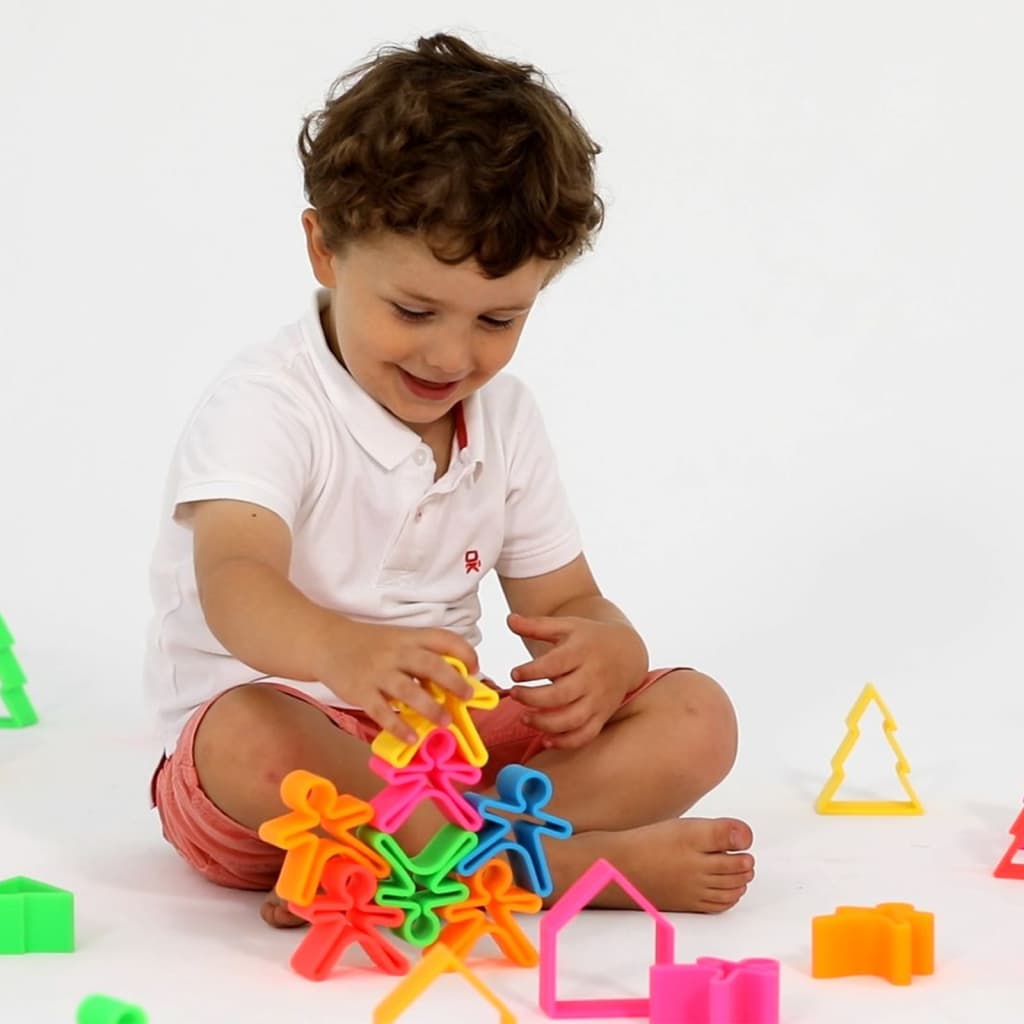 dëna Ensemble de jouets en silicone Maisons et arbres Neon 18 pcs