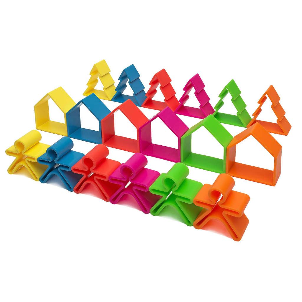 Bild von dëna Silikon-Spielzeug-Set Kinder, Häuser & Bäume Neon 54 Stk.