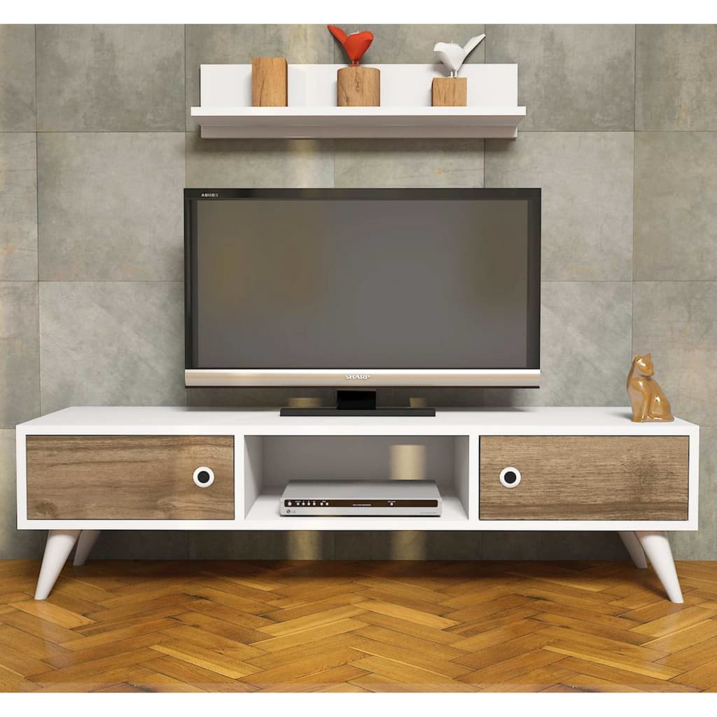 

Homemania Tv-meubel Aspen 130x40x35 cm wit en walnootkleurig