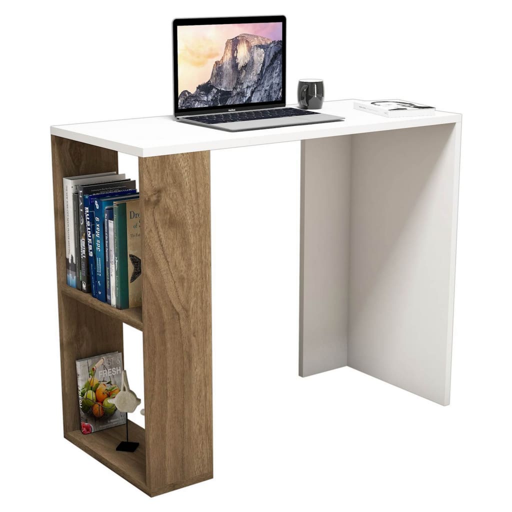 

Homemania Computerbureau Nano 90x40x75 cm wit en walnootkleurig