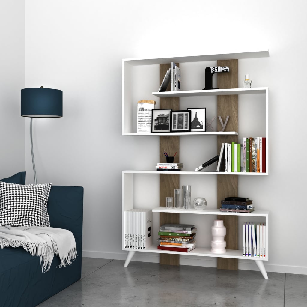 

Homemania Boekenkast Jane 120x22x164 cm wit en walnootkleurig