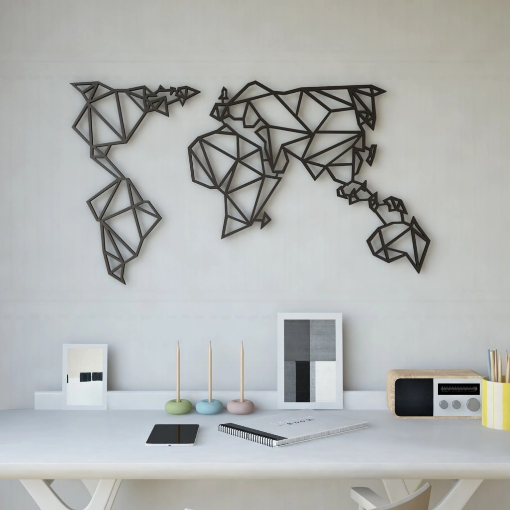 

Homemania Wanddecoratie World 100x58 cm staal zwart