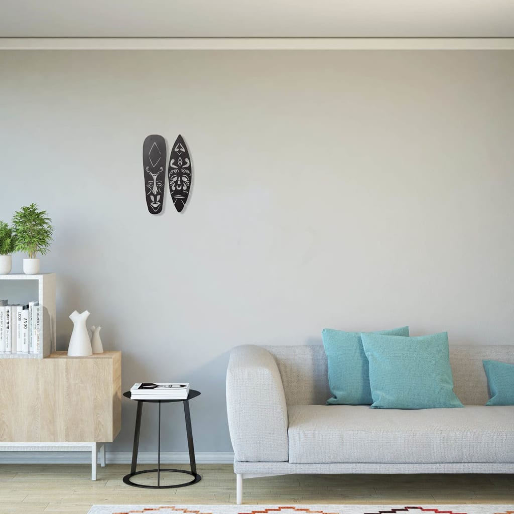 

Homemania 2-delige Wanddecoratie Mask 30x48 cm staal zwart