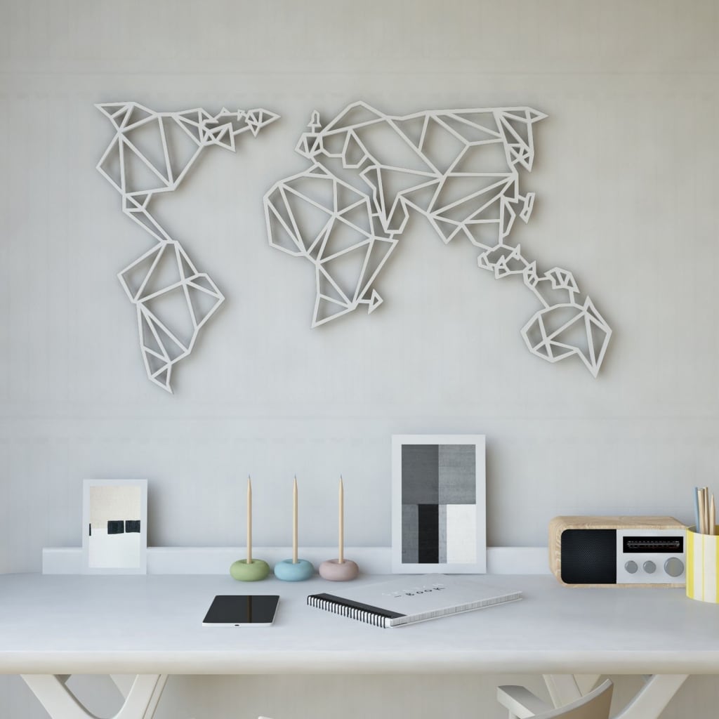 

Homemania Wanddecoratie World 100x58 cm staal wit