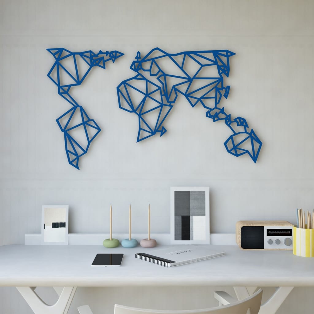 

Homemania Wanddecoratie World 100x58 cm staal blauw