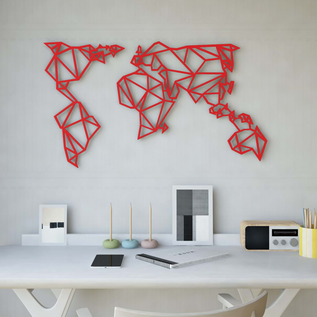 Homemania Adorno de pared mapa del mundo acero rojo 100x58 cm