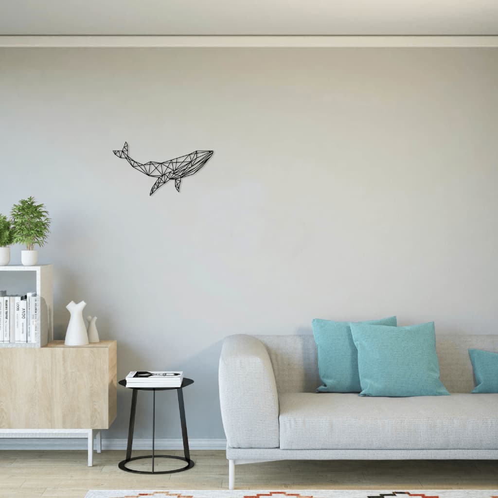 

Homemania Wanddecoratie geometrische walvis 56x31 cm metaal zwart