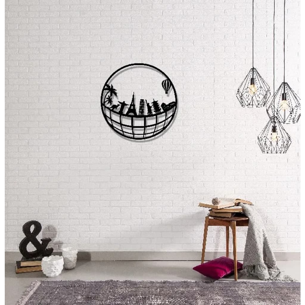 Homemania Wanddekoration Weltkarte 10 50x 50 cm Metall Schwarz