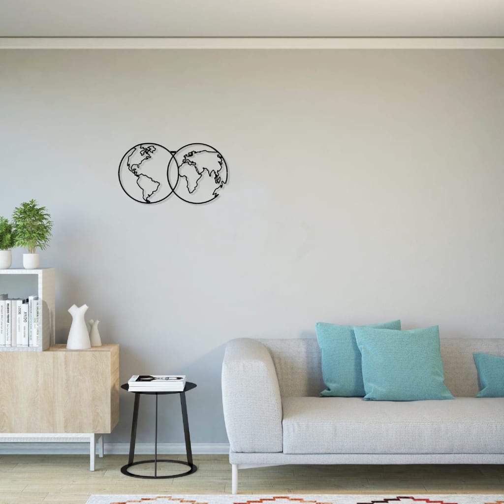 

Homemania Wanddecoratie World Map 9 60x34 cm metaal zwart