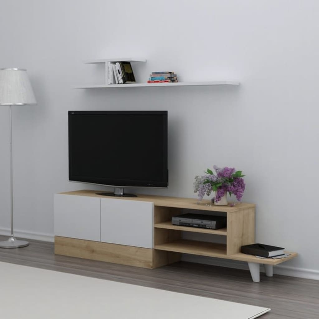 Homemania Zestaw mebli pod TV Derin, 159,5 x 31,5 x 40 cm, biel i dąb