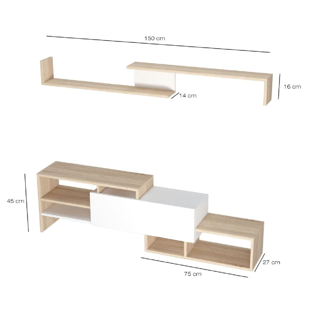 

Homemania Tv-meubelset Fenice 150x27x45 cm wit en sonomakleurig