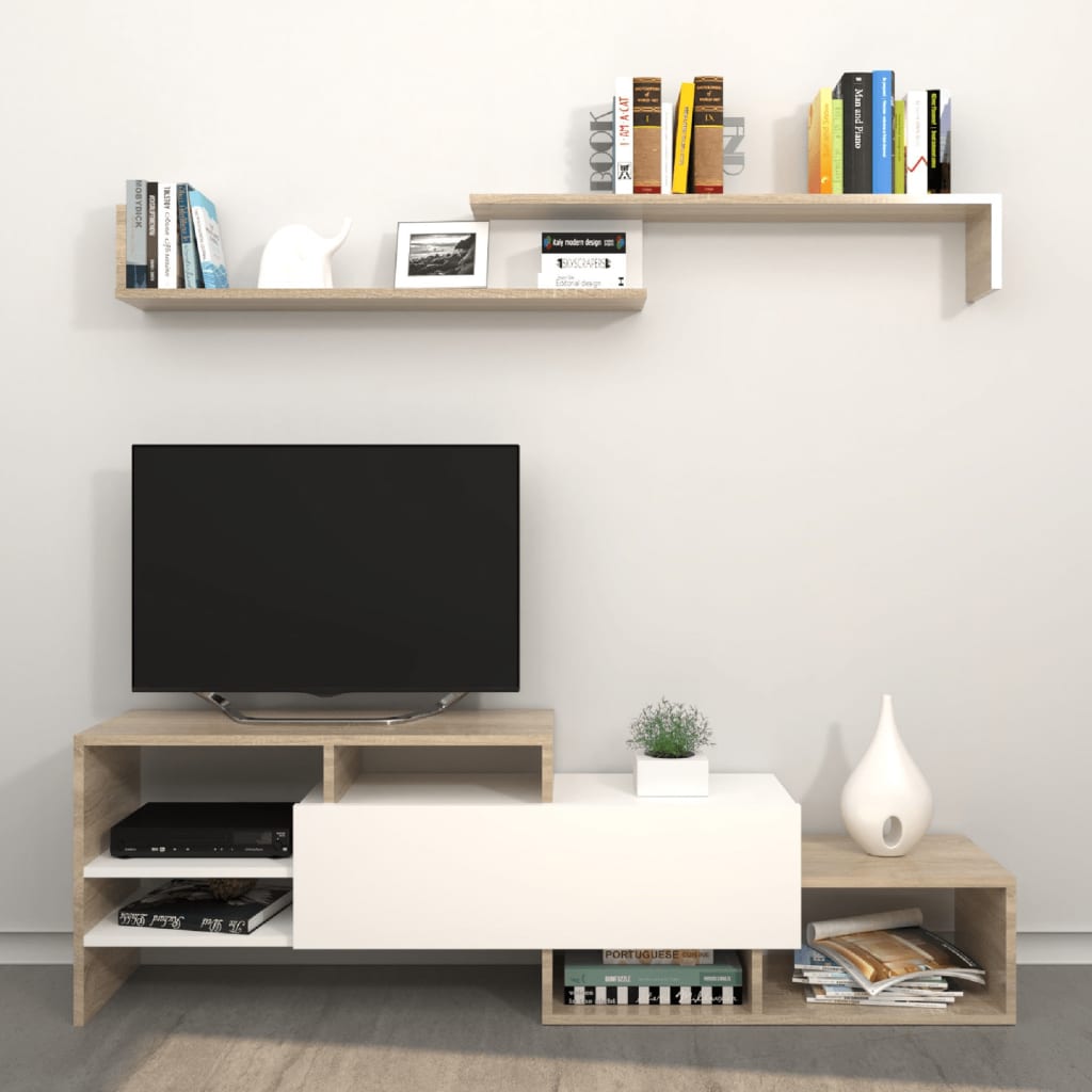 Homemania TV Stand Set Fenice 150x27x45 cm White and Sonoma