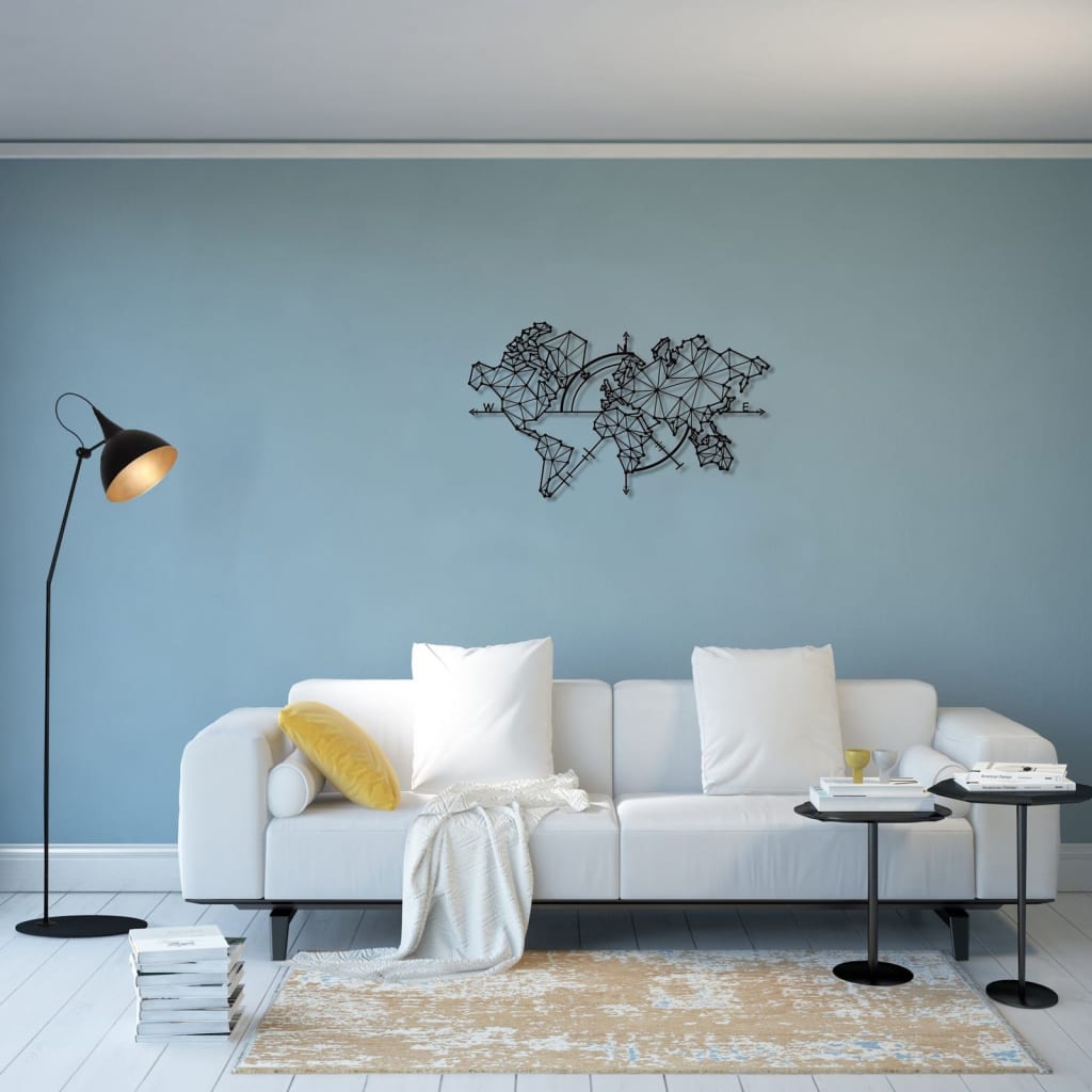 

Homemania Wanddecoratie World Map 100x60 cm metaal zwart