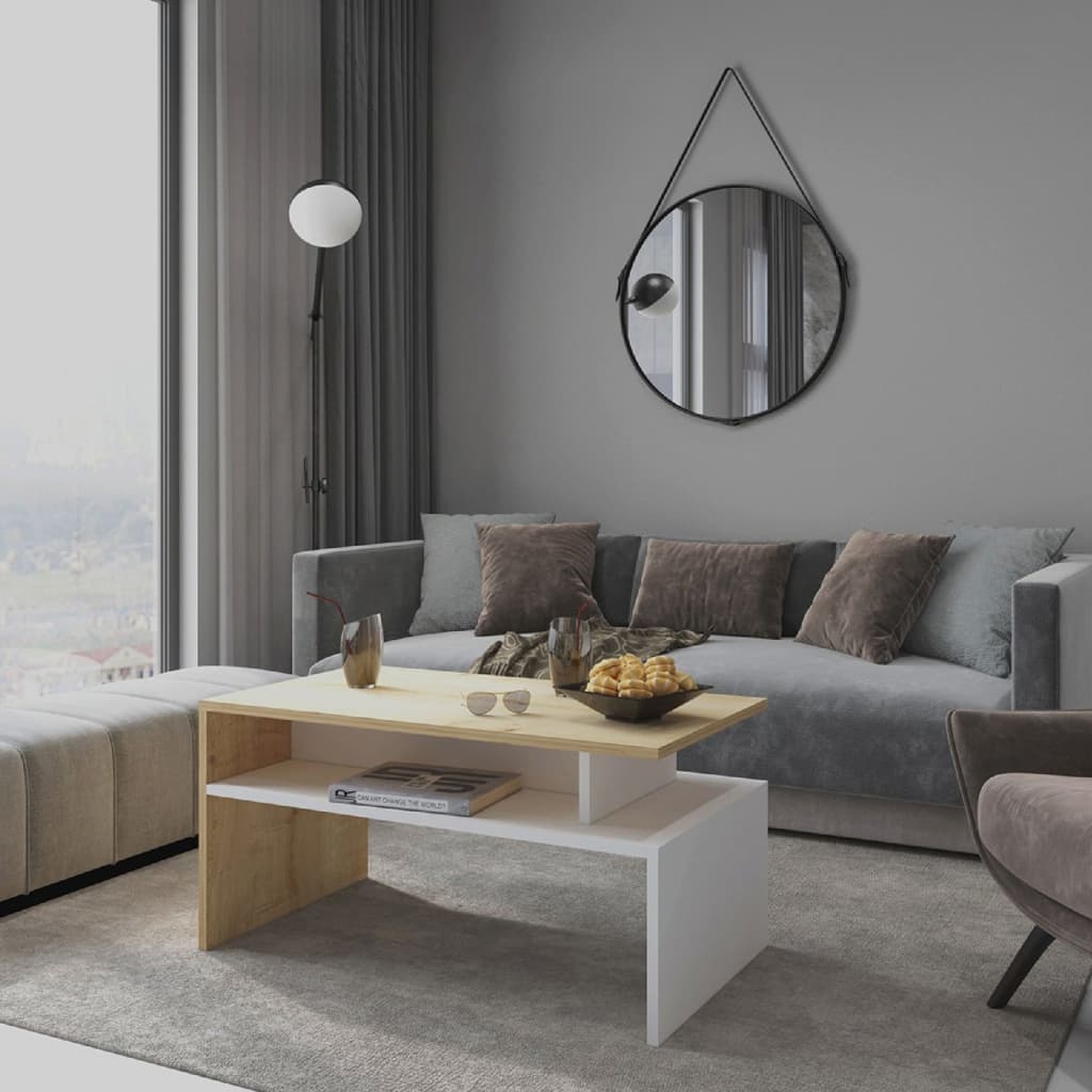 Tavolino da caffè con ripiani mensole bianco rovere in legno soggiorno Ada