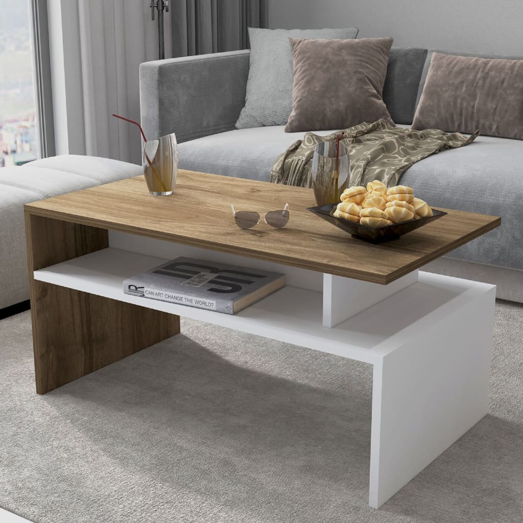 

Homemania Salontafel Ada 90x50x43 cm wit en walnootkleurig