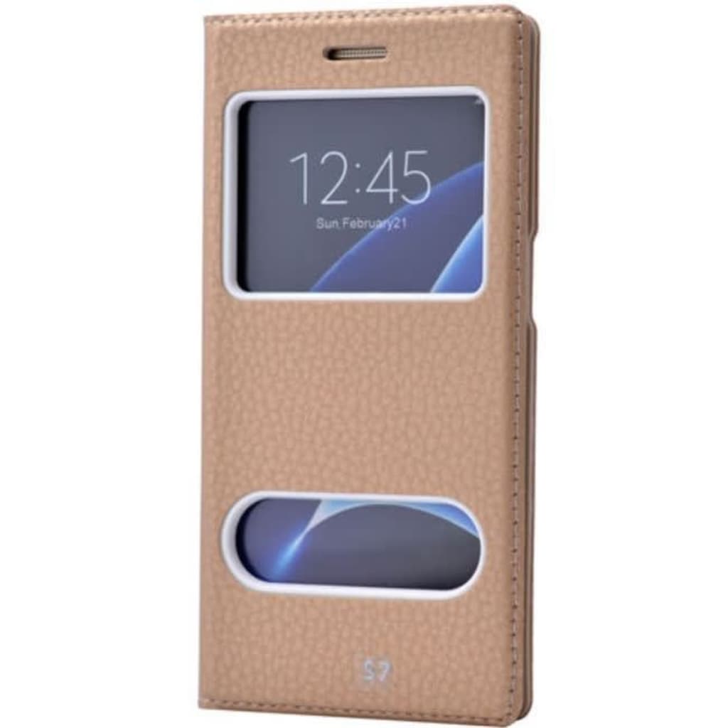 Merkloos Teleplus Samsung Galaxy S7 Double Window Case Gold huismerk kopen in de aanbieding